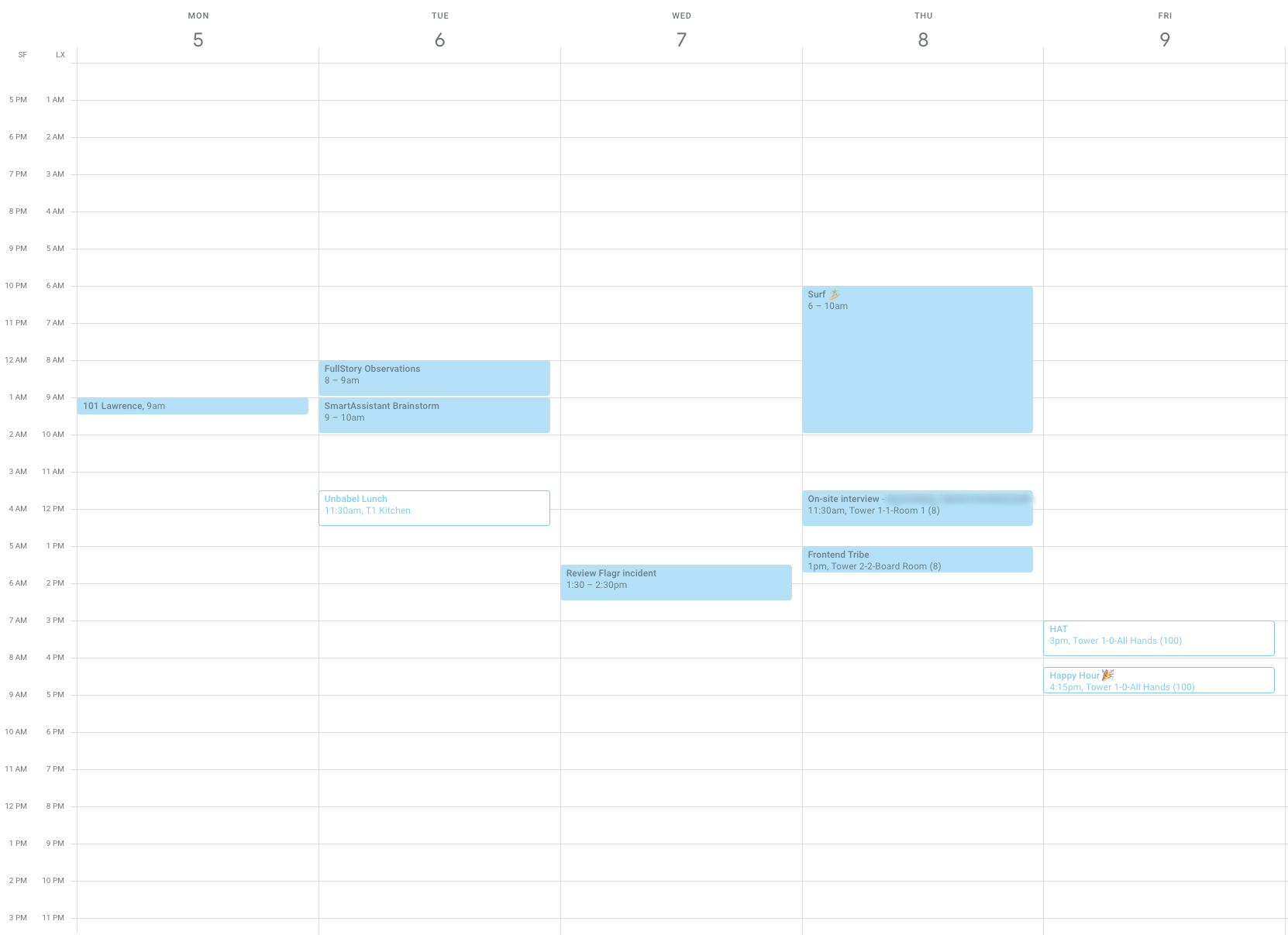 A screenshot of a mostly empty calendar, in 2019.
