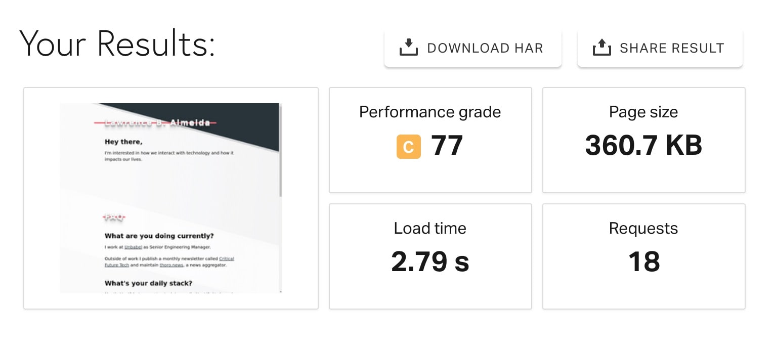 A screenshot of Pingdom Tools website speed test tool for the Gridsome version.