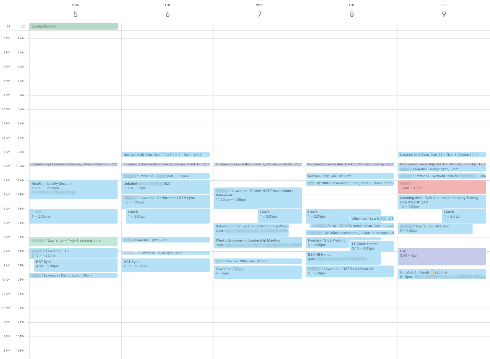 A screenshot of a calendar in April 2021.