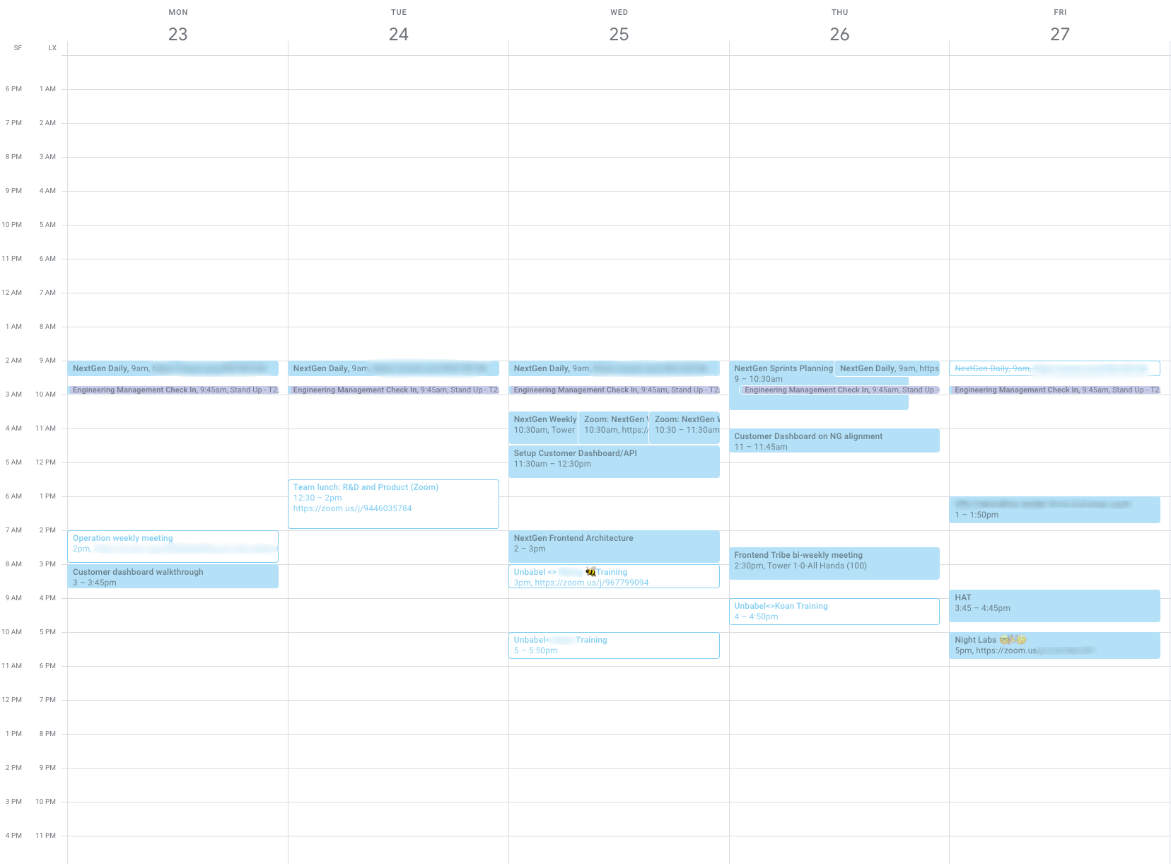 A screenshot of a calendar in March 2020.
